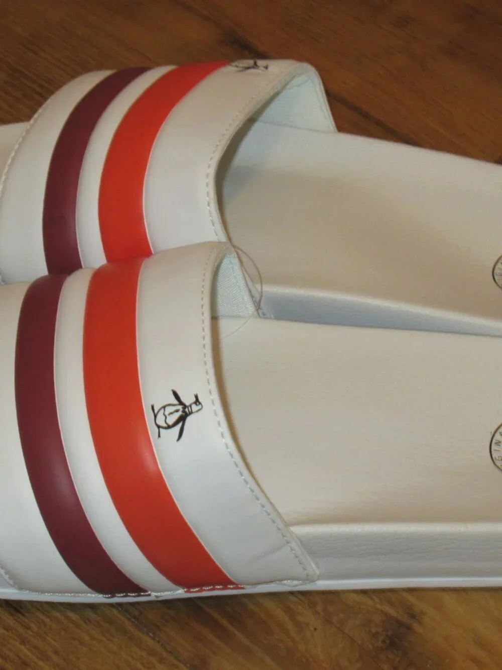 Original Penguin Men's Earle Slide Sandal White Coal Orange Red NWT Classic